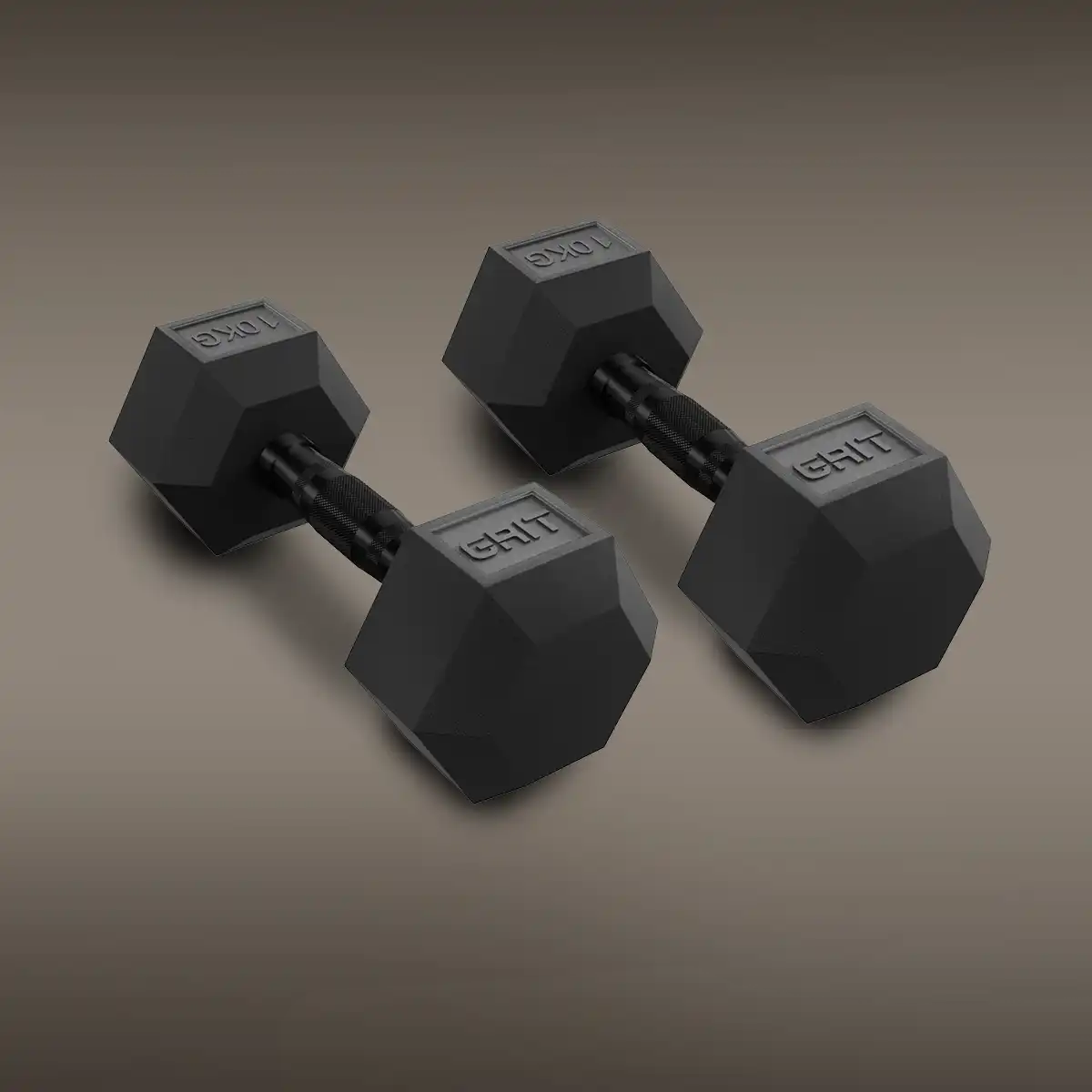 GRIT Hex Black Dumbbells - 10 kg Pair