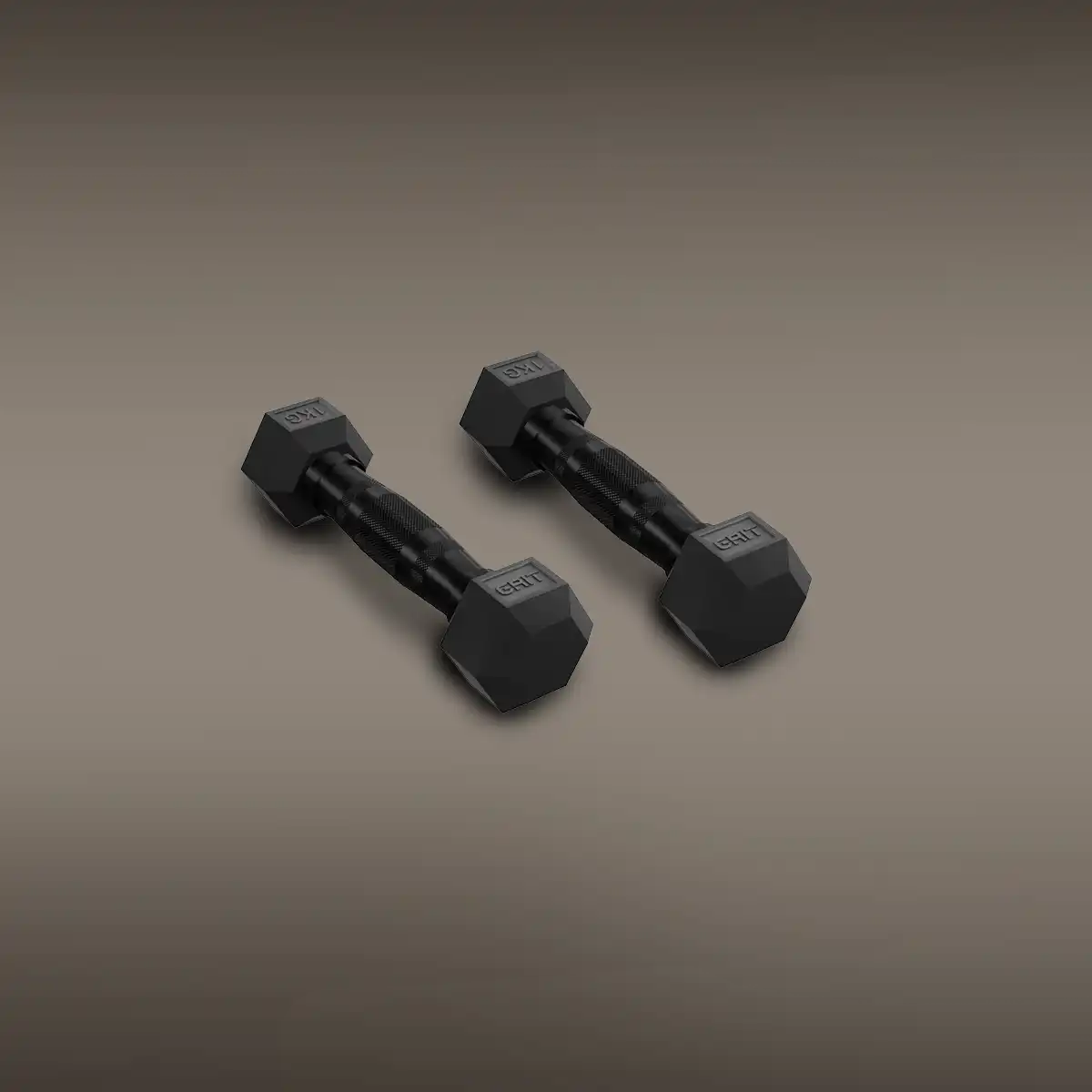 GRIT Hex Black Dumbbells - 1 kg Pair
