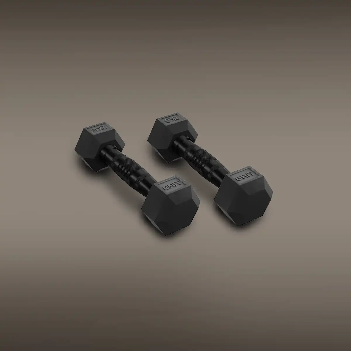 GRIT Hex Black Dumbbells - 2 kg Pair