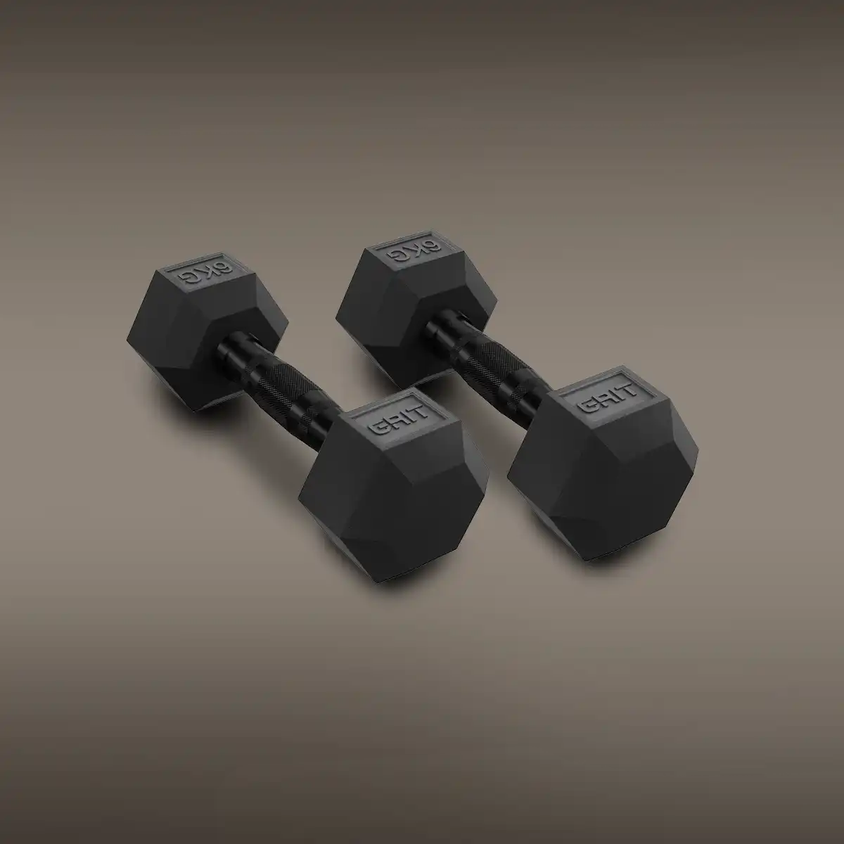 GRIT Hex Black Dumbbells - 6 kg Pair
