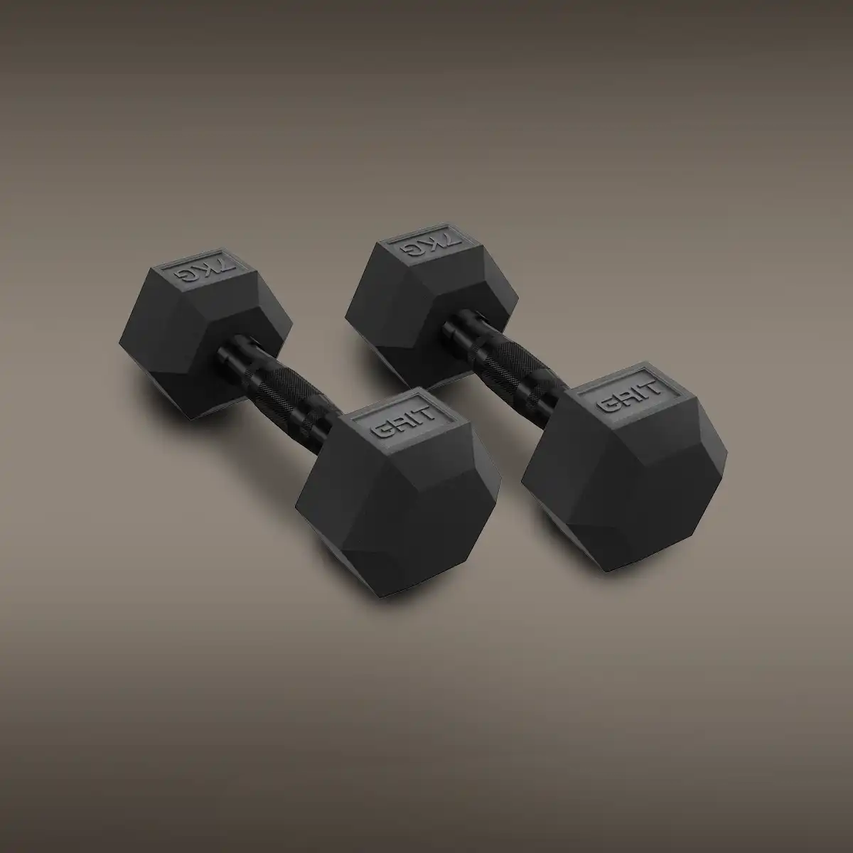 GRIT Hex Black Dumbbells - 7 kg Pair