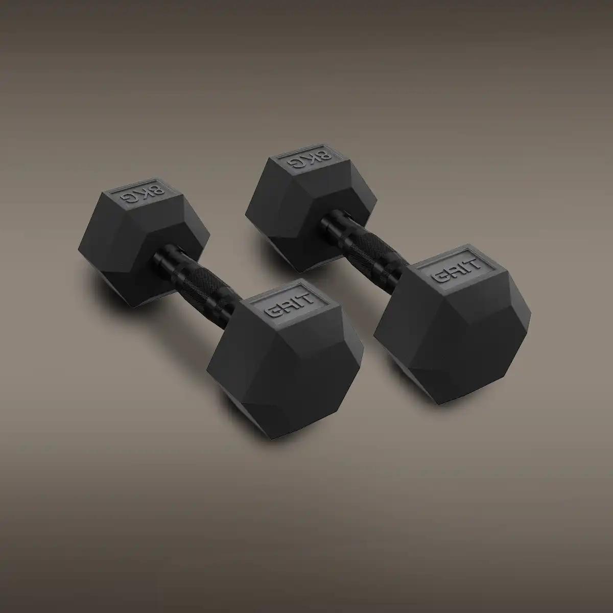 GRIT Hex Black Dumbbells - 8 kg Pair
