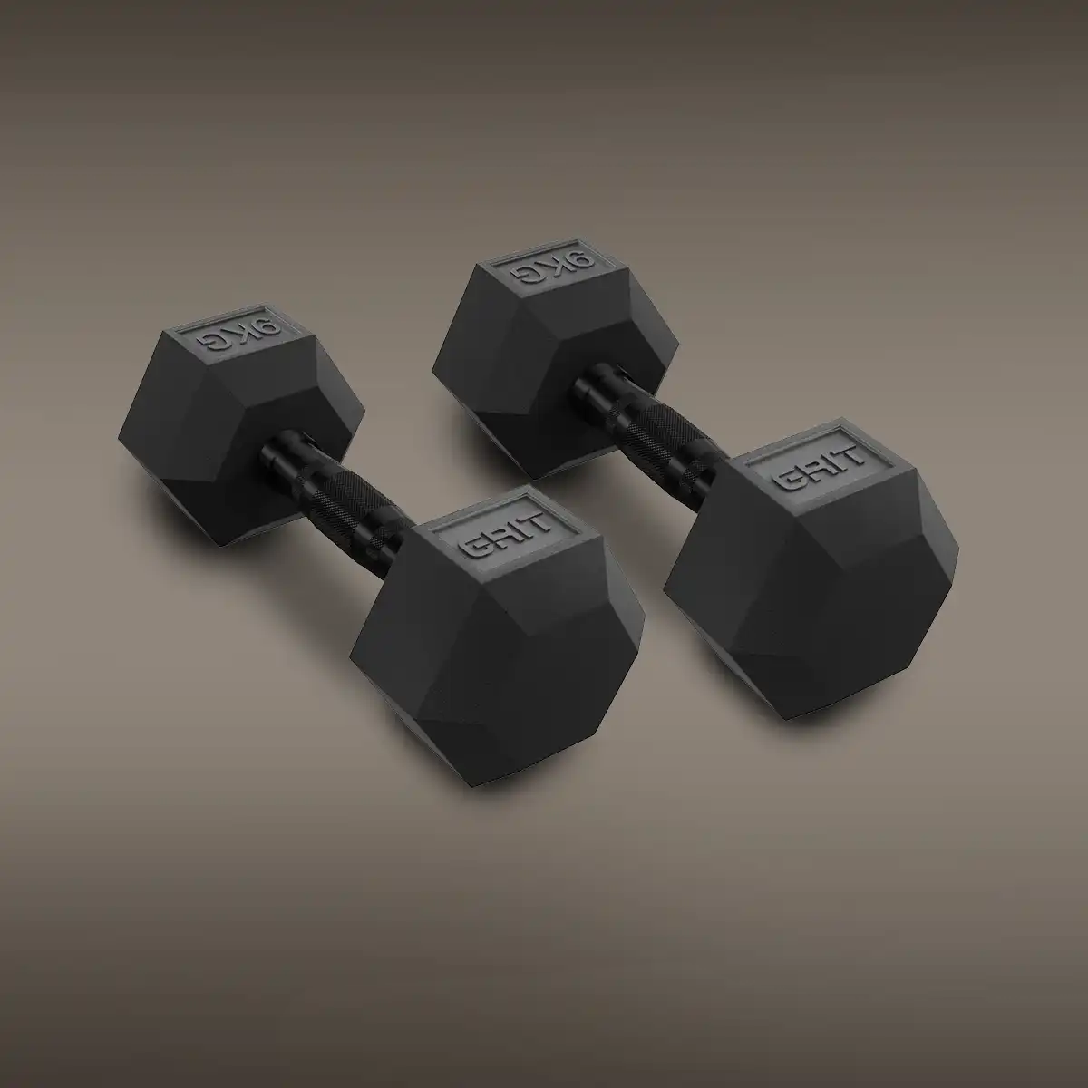 GRIT Hex Black Dumbbells - 9 kg Pair
